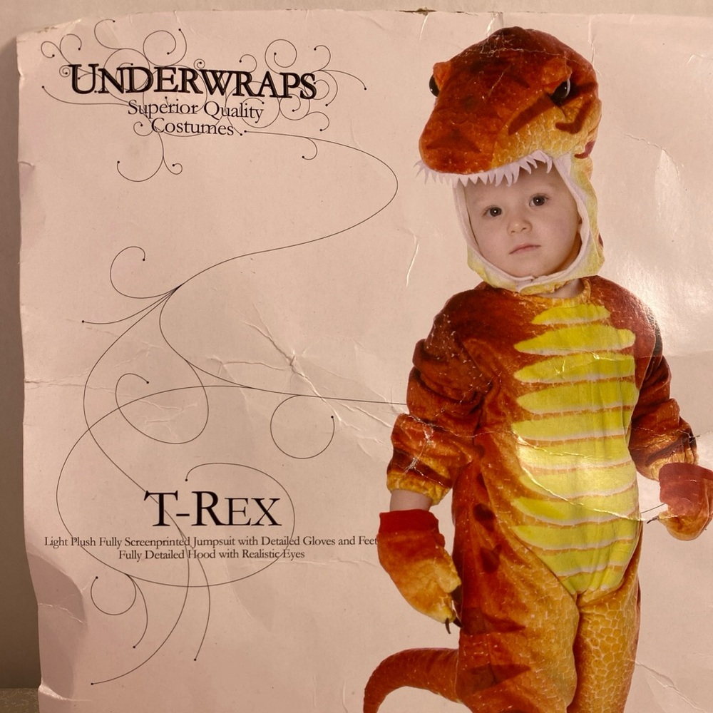 Toddler T-Rex Dino Halloween Costume 4/6 Head Piece And Bodysuit Only
